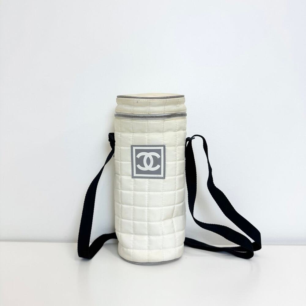 CHANEL CC Logo Sport Line White Quilted Cylinder Bag